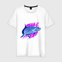Футболка хлопковая мужская Неоновая акула Neon shark, цвет: белый