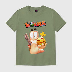 Футболка хлопковая мужская Worms-3D, цвет: авокадо