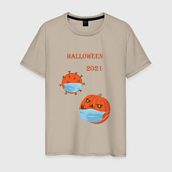Мужская футболка Halloween 2021 , тыква в маске и коронавирус