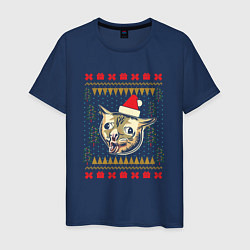 Мужская футболка Рождественский свитер кашляющий кот