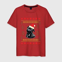 Мужская футболка Рождественский свитер Черный мопс