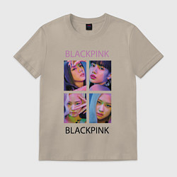 Футболка хлопковая мужская BLACKPINK черно-розовые, цвет: миндальный