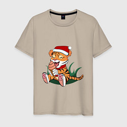 Мужская футболка Новогодний тигр ест