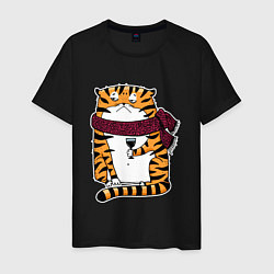Мужская футболка Недовольный тигр с бокалом вина