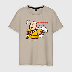Мужская футболка Счастливый Сайтама с пакетами продуктов One Punch-