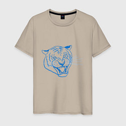 Мужская футболка Контур головы синего тигра, арт лайн
