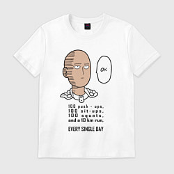 Футболка хлопковая мужская Список тренировки Сайтама One Punch-Man, цвет: белый