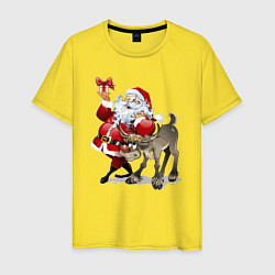 Мужская футболка Прикольный дедуля с подарком и олень