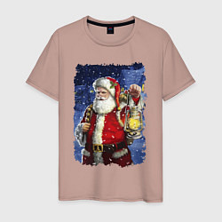 Мужская футболка Santa Claus shines a lantern