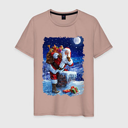 Мужская футболка Дед Мороз с подарками на крыше