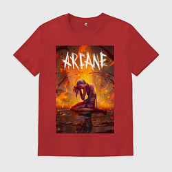 Футболка хлопковая мужская Джинкс объятая пламенем Аркейн Лига легенд, цвет: красный