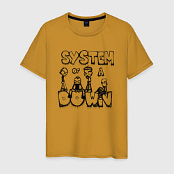Футболка хлопковая мужская Карикатура на группу System of a Down цвета горчичный — фото 1