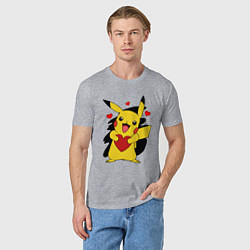 Футболка хлопковая мужская ПИКАЧУ И СЕРДЕЧКО POKENON PIKACHU LOVE, цвет: меланж — фото 2