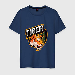 Футболка хлопковая мужская Тигр Tiger логотип, цвет: тёмно-синий