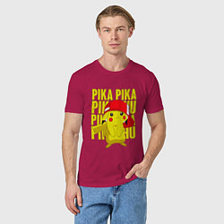 Футболка хлопковая мужская ПИКАЧУ В КЕПКЕ ПОКЕМОНЫ, цвет: маджента — фото 2