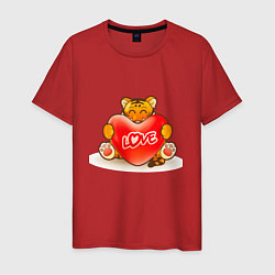 Футболка хлопковая мужская Тигр с сердечком LOVE, цвет: красный