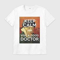 Футболка хлопковая мужская Успокойся и сходи к хорошему доктору!, цвет: белый