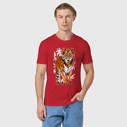 Футболка хлопковая мужская Тигр в джунглях, цвет: красный — фото 2