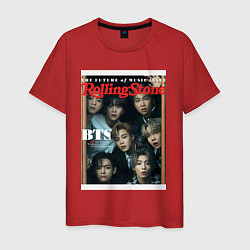 Футболка хлопковая мужская BTS БТС на обложке журнала, цвет: красный
