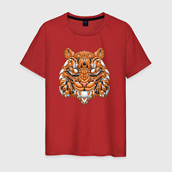 Футболка хлопковая мужская Голова тигра в геометрии, цвет: красный