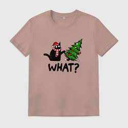 Футболка хлопковая мужская WHAT? КОТ РОНЯЕТ ЁЛКУ, цвет: пыльно-розовый