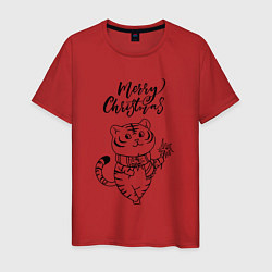 Мужская футболка Merry Christmas Тигр с Огоньками