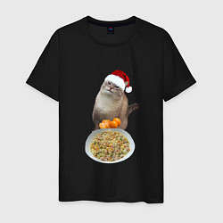Мужская футболка Новогодний кот и оливье