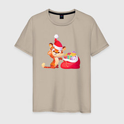 Мужская футболка Веселый тигренок с подарками