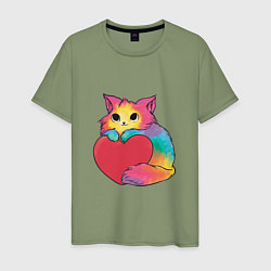 Мужская футболка Влюбленный котик держит сердце