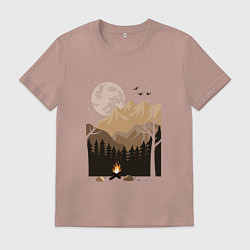 Футболка хлопковая мужская Туристический поход в лесу, цвет: пыльно-розовый