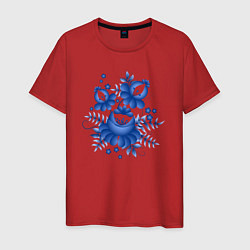 Футболка хлопковая мужская Голубой орнамент Гжель, цвет: красный