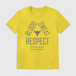 Футболка хлопковая мужская Кровь Пот Уважение Скала, цвет: желтый