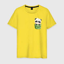 Футболка хлопковая мужская Маленькая панда в кармане, цвет: желтый