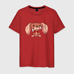 Футболка хлопковая мужская Милая собачка с косточкой, цвет: красный