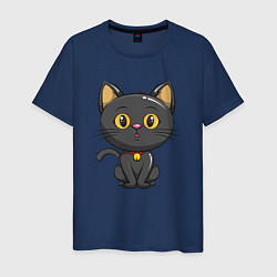 Футболка хлопковая мужская Черный маленький котенок, цвет: тёмно-синий