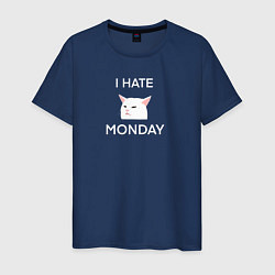 Мужская футболка I hate monday текст с котом