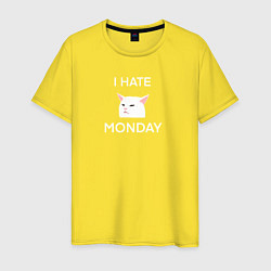 Мужская футболка I hate monday текст с котом