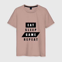 Футболка хлопковая мужская Eat, sleep, game, repeat Есть, спать, играть, повт, цвет: пыльно-розовый