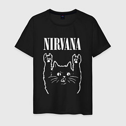 Футболка хлопковая мужская Nirvana Rock Cat, НИРВАНА, цвет: черный
