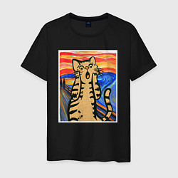 Мужская футболка Орущий кот пародия на Крик Мунка