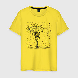 Мужская футболка Девушка с зонтом под дождем