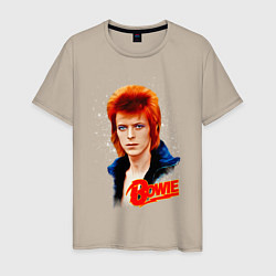 Футболка хлопковая мужская David Bowie Blue Jacket, цвет: миндальный