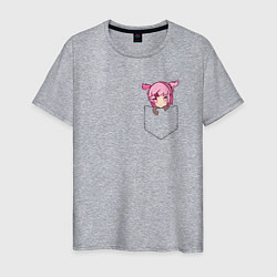 Мужская футболка Anime тян с розовыми волосами в кармане