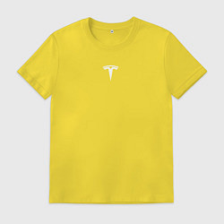 Футболка хлопковая мужская TESLA WHITE LOGO МИНИМАЛИЗМ, цвет: желтый
