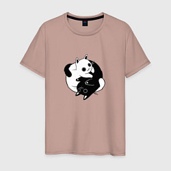Футболка хлопковая мужская Yin Yang Black And White Cats, цвет: пыльно-розовый