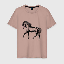 Футболка хлопковая мужская Мустанг Лошадь, цвет: пыльно-розовый