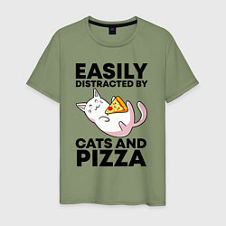 Мужская футболка Легко отвлекаюсь на котов и пиццу