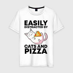 Мужская футболка Легко отвлекаюсь на котов и пиццу