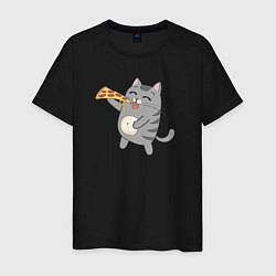 Мужская футболка Кот с кусочком пиццы