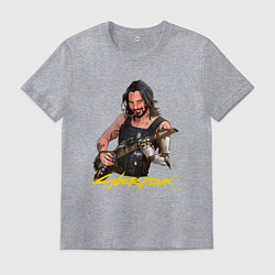 Футболка хлопковая мужская Джонни Cyberpunk2077 Johnny с гитарой, цвет: меланж